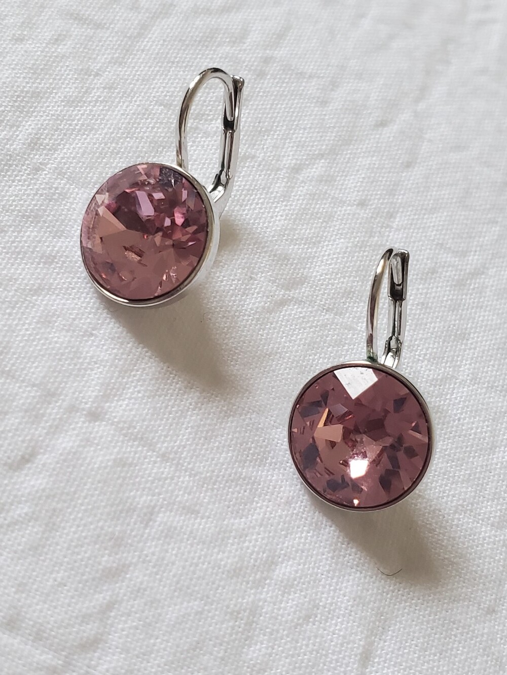 Swarovski Pink Rose Crystal Round Drop Earrings